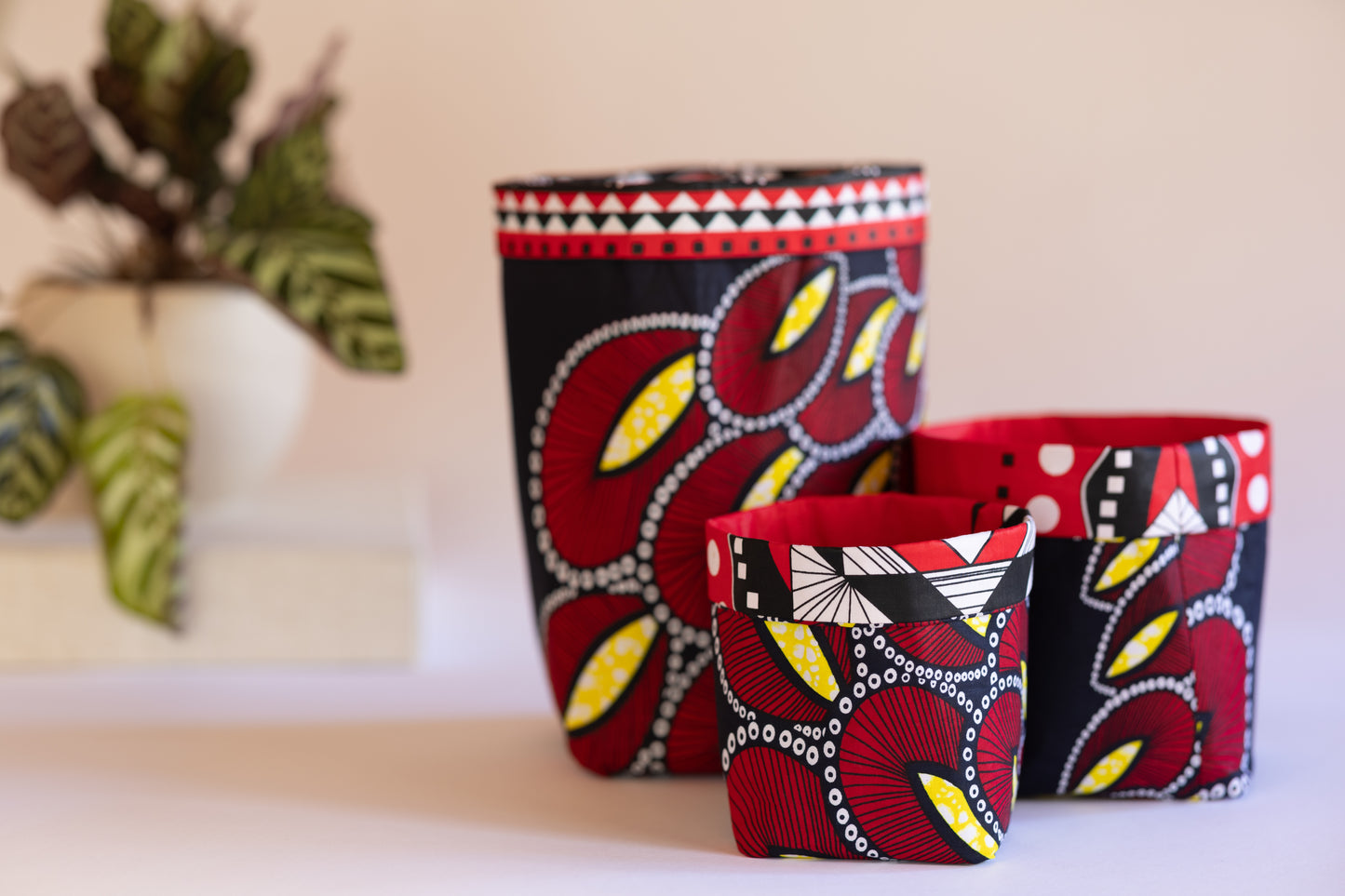 Red feather foldable baskets