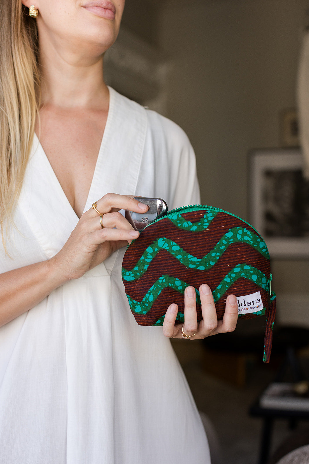 Jocelyne Curve Pouch in Green Stripes
