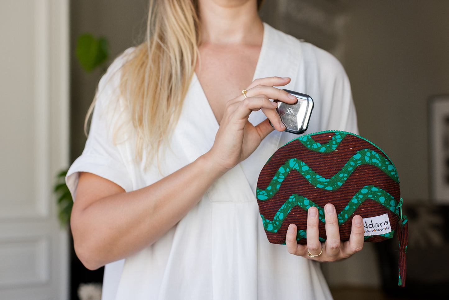 Jocelyne Curve Pouch in Green Stripes